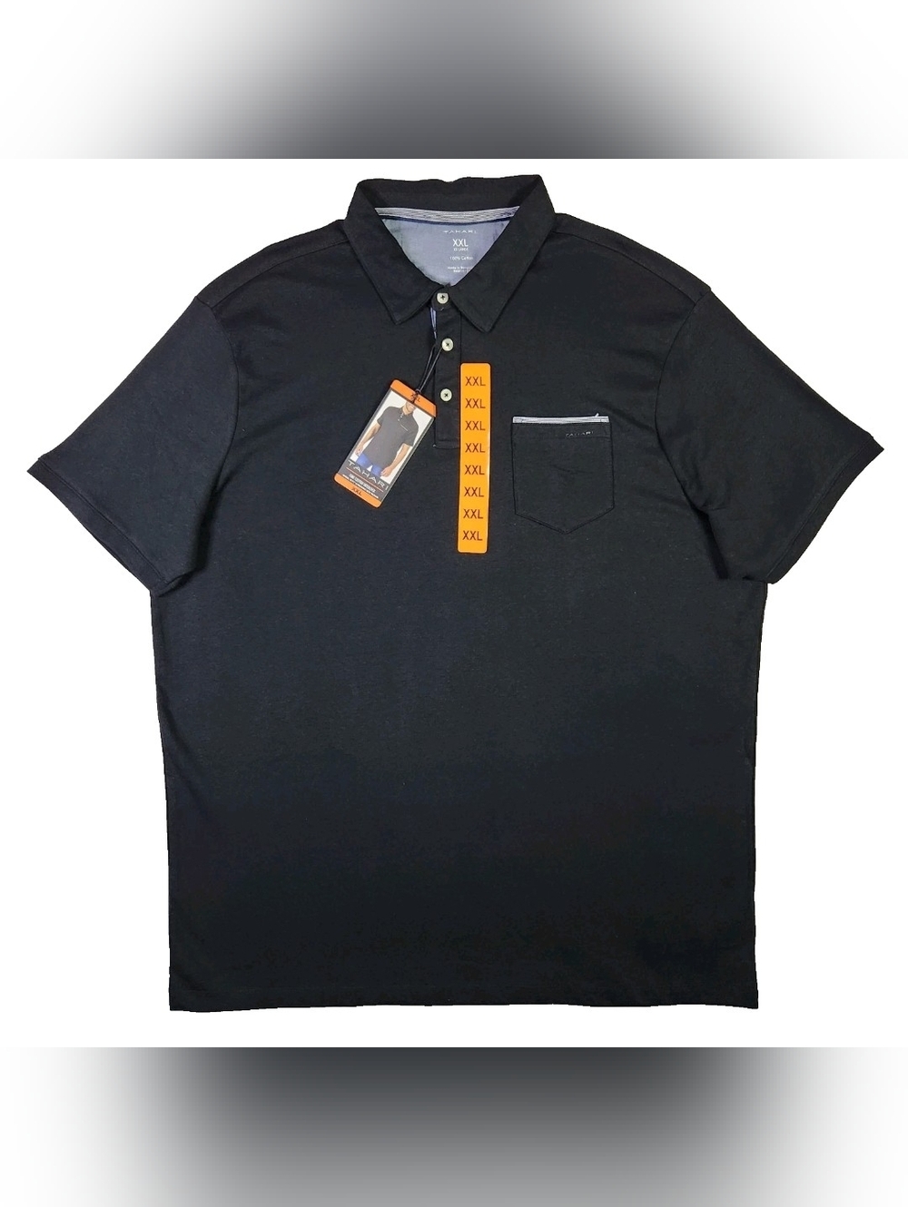 Tahari Fine Cotton Interlock Mens XXL Polo Shirt Black Single Chest Pocket NWT